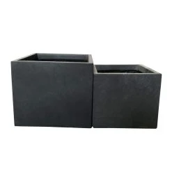 KANTE 17.3 in. W Square Charcoal Lightweight Concrete and Fiberglass Planters with Drainage Holes (Set of 2)