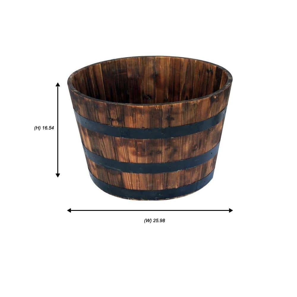 Vigoro 25.98 in. Dia x 16.54 in. H Round Wooden Barrel Planter - Image 5
