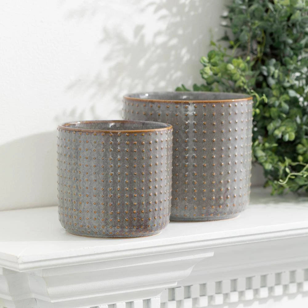 SULLIVANS Dusty Blue Ceramic Pot - Set of 2 - Image 3