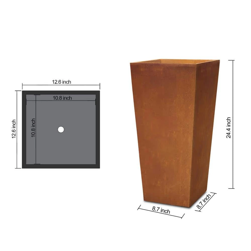 KANTE 24.4 in. H Rectangle Faux Weathering Steel Lightweight Concrete Tapered Tall Planter with Drainage Hole, Outdoor/Indoor - Image 4