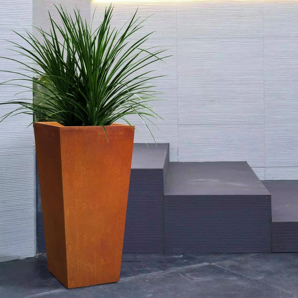 KANTE 24.4 in. H Rectangle Faux Weathering Steel Lightweight Concrete Tapered Tall Planter with Drainage Hole, Outdoor/Indoor - Image 8