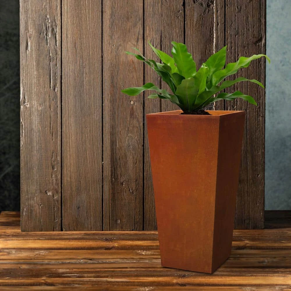 KANTE 24.4 in. H Rectangle Faux Weathering Steel Lightweight Concrete Tapered Tall Planter with Drainage Hole, Outdoor/Indoor - Image 2