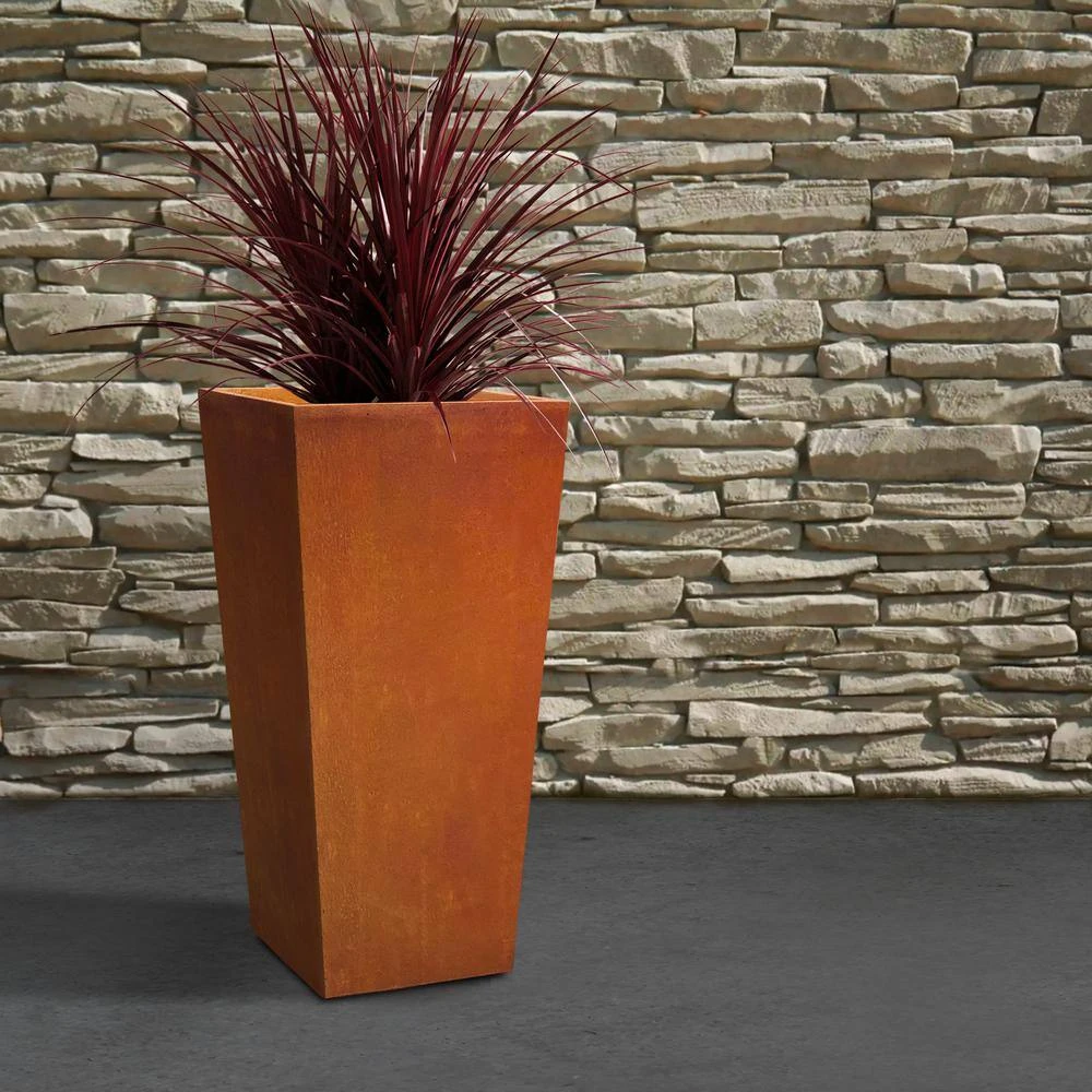 KANTE 24.4 in. H Rectangle Faux Weathering Steel Lightweight Concrete Tapered Tall Planter with Drainage Hole, Outdoor/Indoor - Image 6