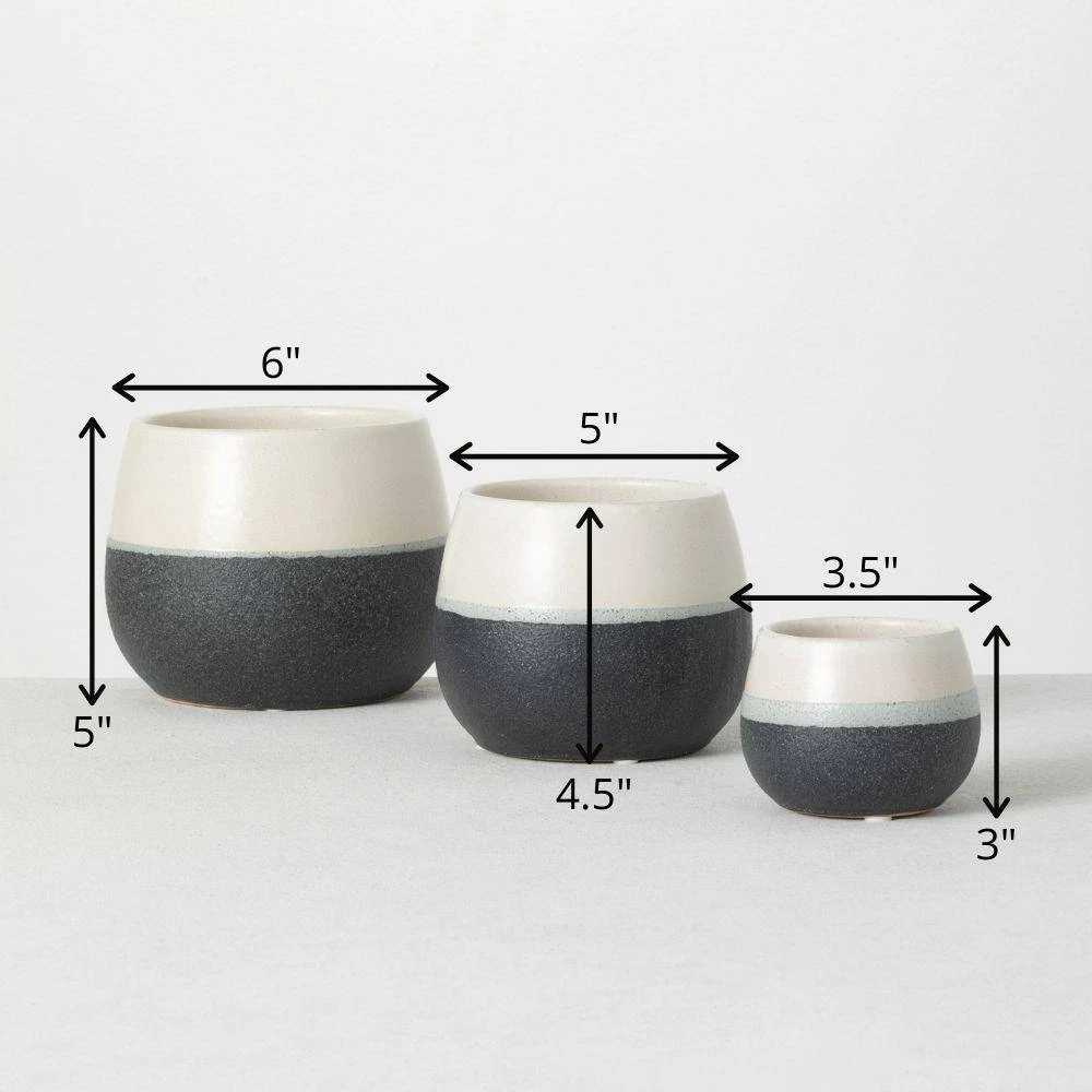 SULLIVANS Black And White Ceramic Pot - Set of 3 - Image 5