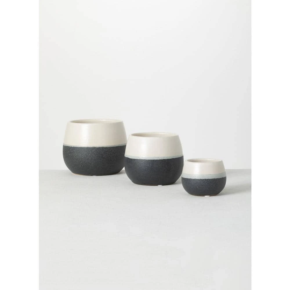 SULLIVANS Black And White Ceramic Pot - Set of 3