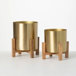 SULLIVANS Brass Planter On Stands - Set of 2