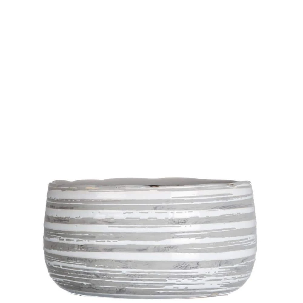 SULLIVANS Gray and White Ceramic Striped Planter