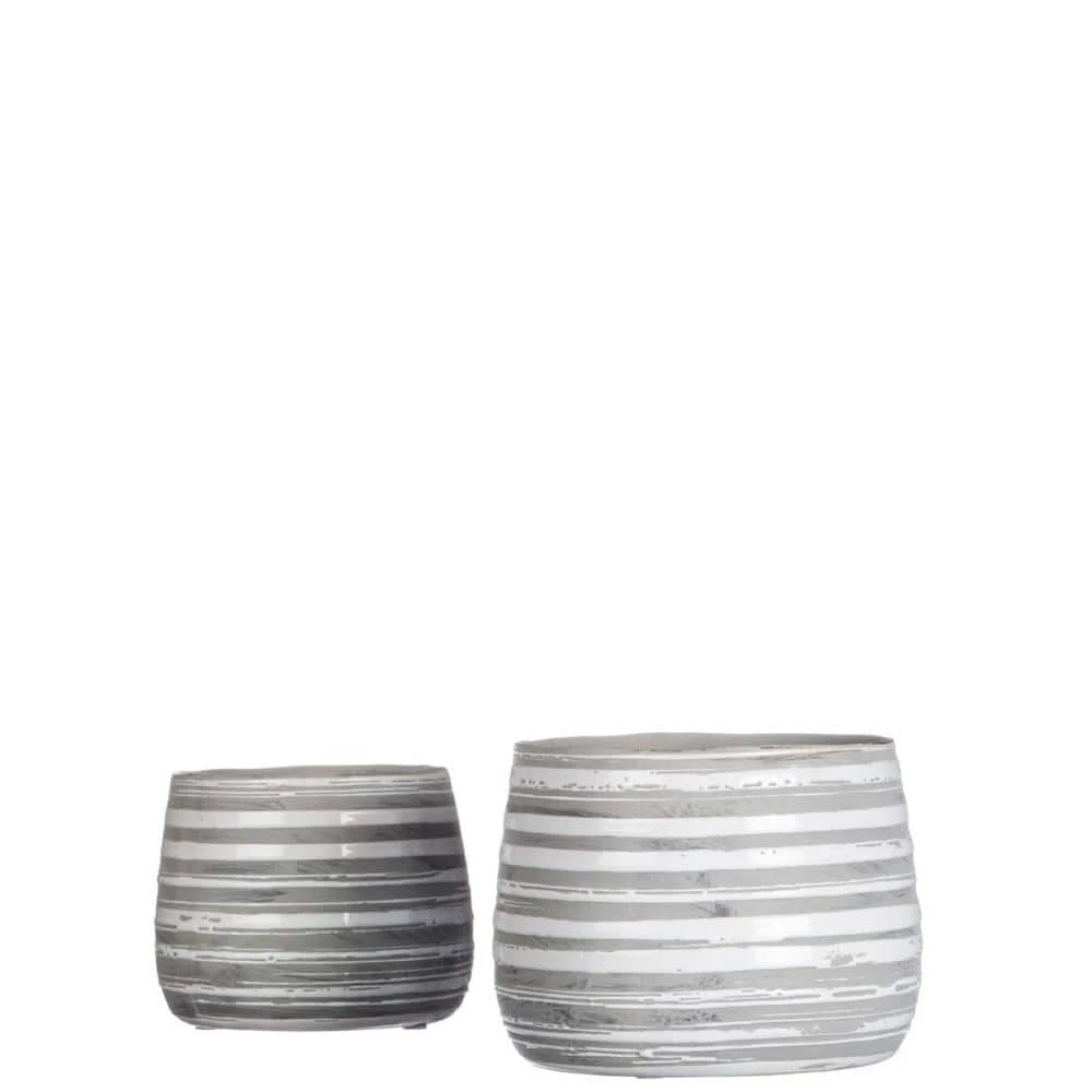 SULLIVANS Gray and White Ceramic Striped Planter - Set of 2