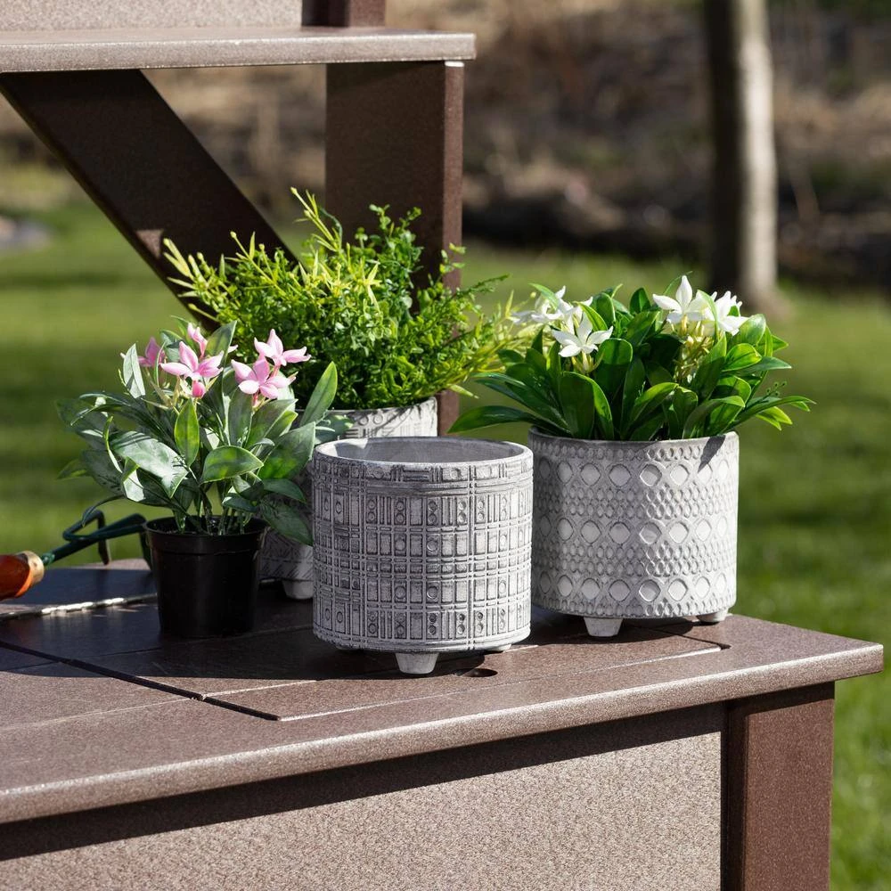 SULLIVANS Gray Geometric Print Cement Pot - Set of 3 - Image 3