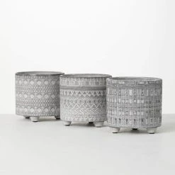 SULLIVANS Gray Geometric Print Cement Pot - Set of 3