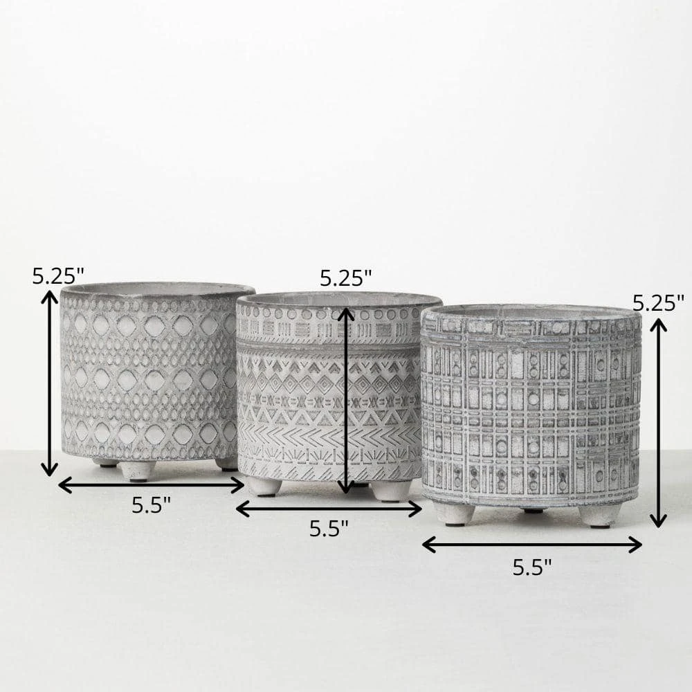 SULLIVANS Gray Geometric Print Cement Pot - Set of 3 - Image 7