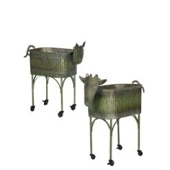 SULLIVANS Green Metal Farm Animal Planters (Set of 2)