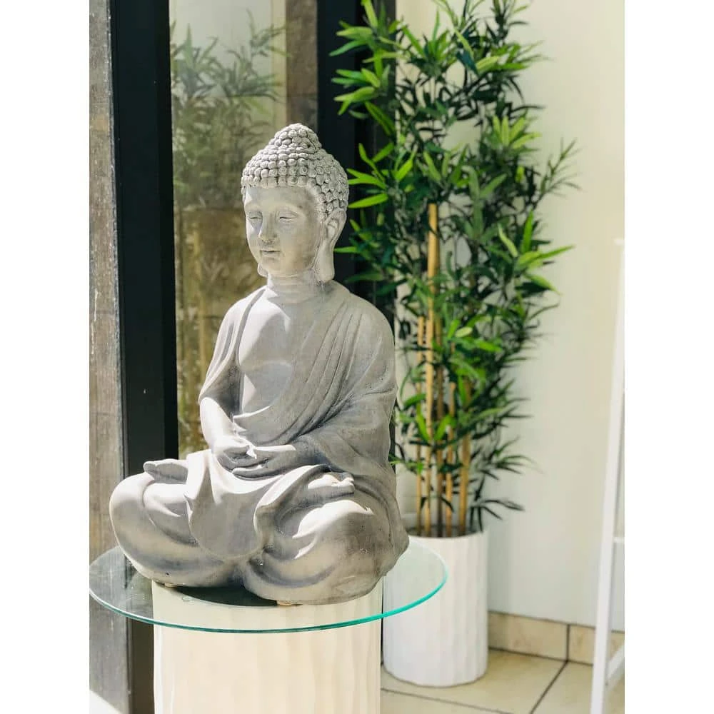 KANTE 25.6 in. H Natural Concrete/Fiberglass Indoor Outdoor Sitting Meditating Zen Buddha Statue - Image 2