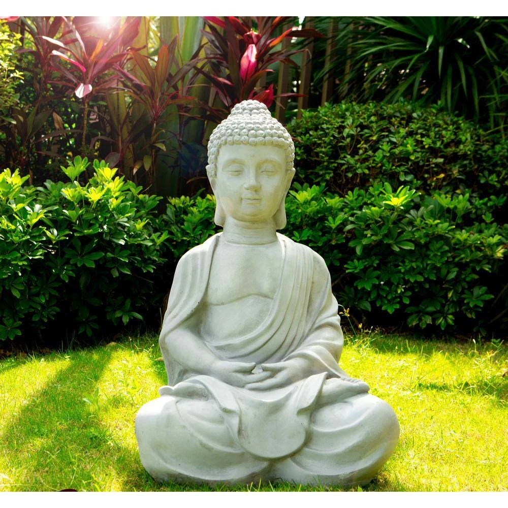 KANTE 25.6 in. H Natural Concrete/Fiberglass Indoor Outdoor Sitting Meditating Zen Buddha Statue - Image 6