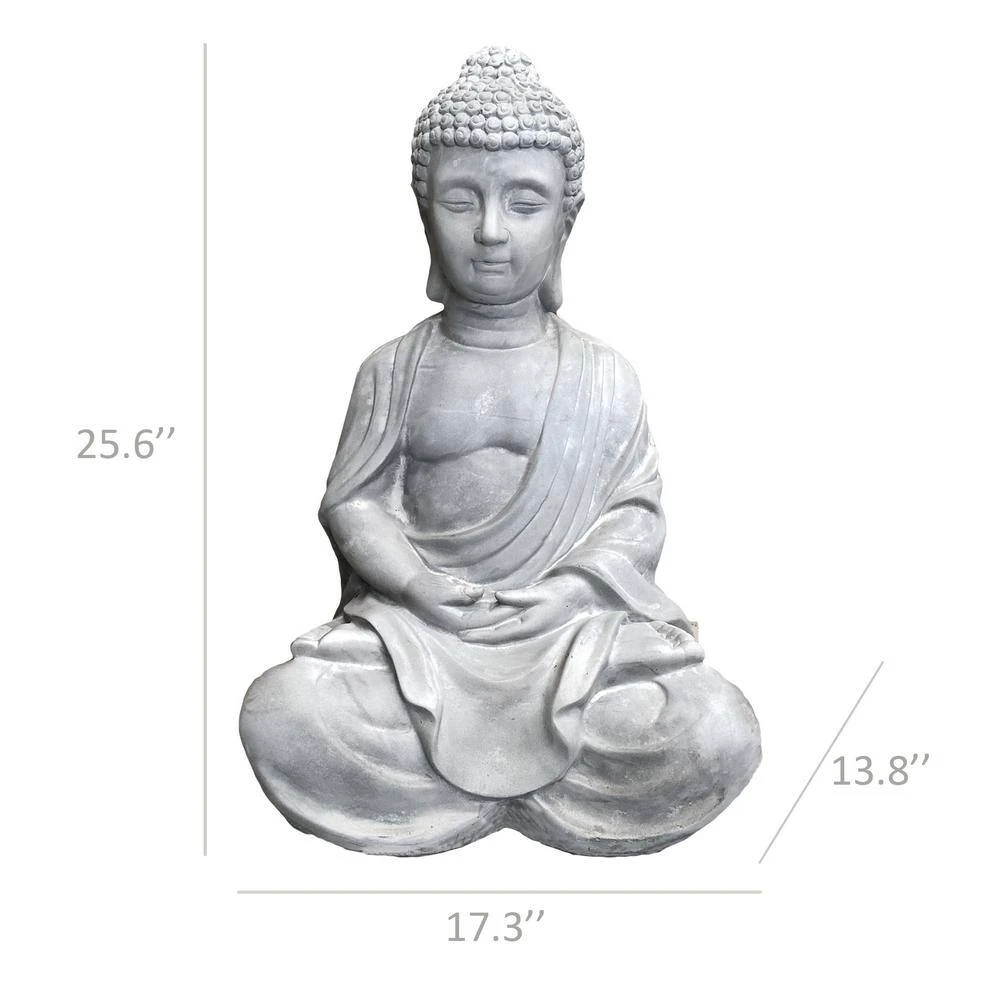 KANTE 25.6 in. H Natural Concrete/Fiberglass Indoor Outdoor Sitting Meditating Zen Buddha Statue - Image 11