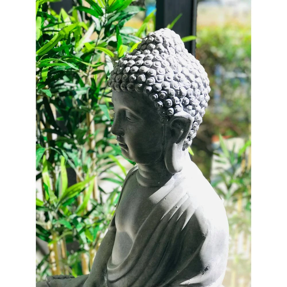 KANTE 25.6 in. H Natural Concrete/Fiberglass Indoor Outdoor Sitting Meditating Zen Buddha Statue - Image 5