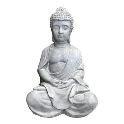 KANTE 25.6 in. H Natural Concrete/Fiberglass Indoor Outdoor Sitting Meditating Zen Buddha Statue