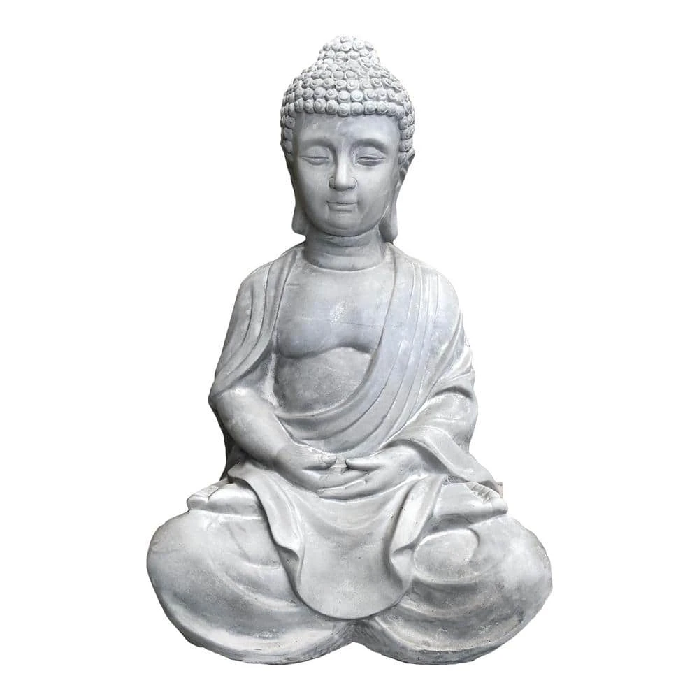 KANTE 25.6 in. H Natural Concrete/Fiberglass Indoor Outdoor Sitting Meditating Zen Buddha Statue
