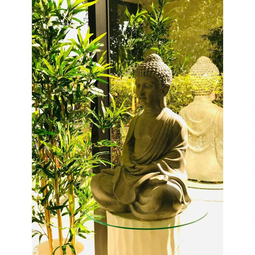 KANTE 25.6 in. H Natural Concrete/Fiberglass Indoor Outdoor Sitting Meditating Zen Buddha Statue - Image 3