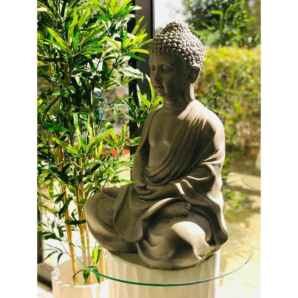 KANTE 25.6 in. H Natural Concrete/Fiberglass Indoor Outdoor Sitting Meditating Zen Buddha Statue - Image 9