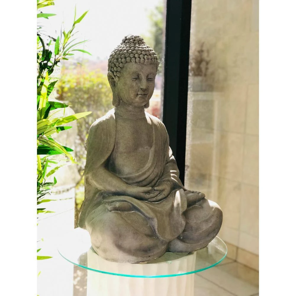 KANTE 25.6 in. H Natural Concrete/Fiberglass Indoor Outdoor Sitting Meditating Zen Buddha Statue - Image 10