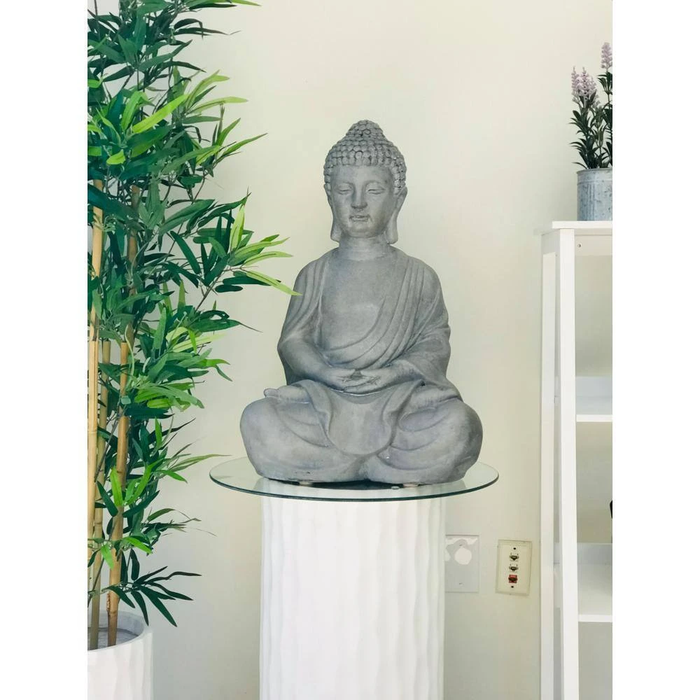KANTE 25.6 in. H Natural Concrete/Fiberglass Indoor Outdoor Sitting Meditating Zen Buddha Statue - Image 8