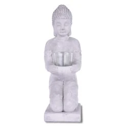 KANTE 12.8 in. H Gray Cement Buddha Garden Statue Tealight Candle Holder Ornament