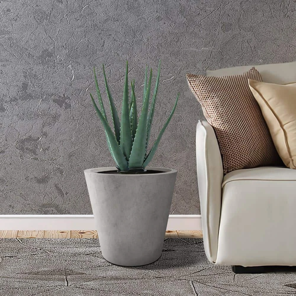 KANTE Large, Medium, Small Round Natural Finish Lightweight Concrete and Weather Resistant Fiberglass Planters (Set of 3) - Image 2