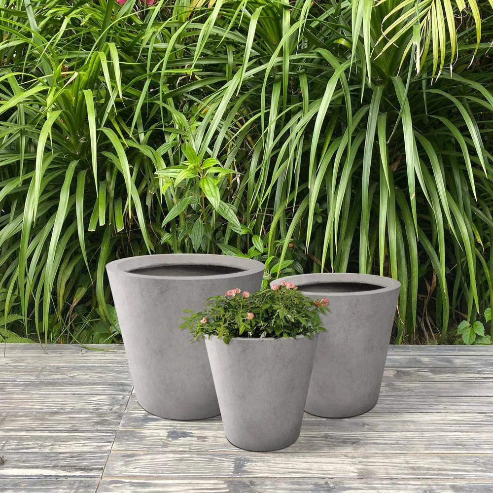 KANTE Large, Medium, Small Round Natural Finish Lightweight Concrete and Weather Resistant Fiberglass Planters (Set of 3) - Image 7