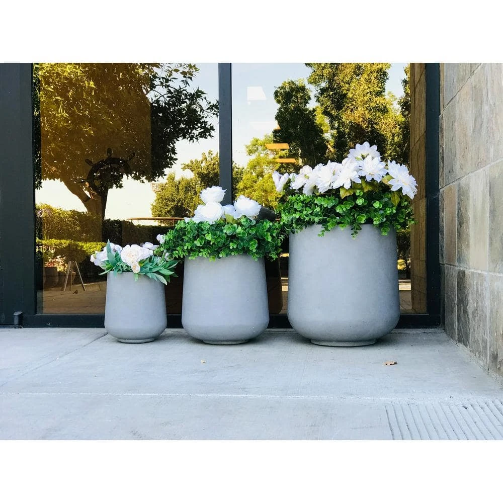 KANTE 17.3 in. Tall Natural Lightweight Concrete Footed Tulip Outdoor Round Planter (Set of 3) - Image 4