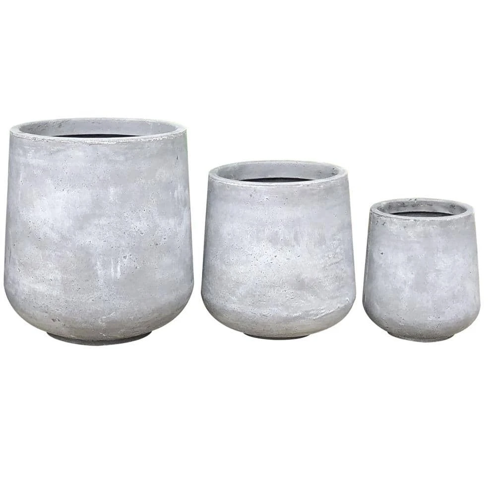 KANTE 17.3 in. Tall Natural Lightweight Concrete Footed Tulip Outdoor Round Planter (Set of 3)