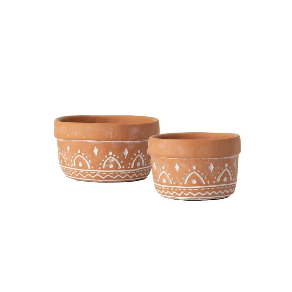 SULLIVANS Orange Cement Dish Garden Pot (Set of 2)