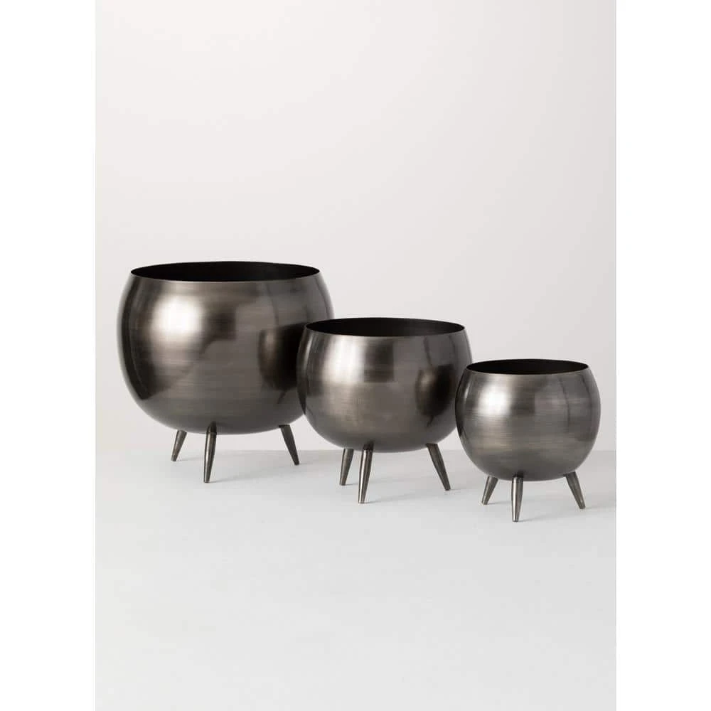 SULLIVANS Pewter Metal Pot With Feet (Set of 3) - Image 4