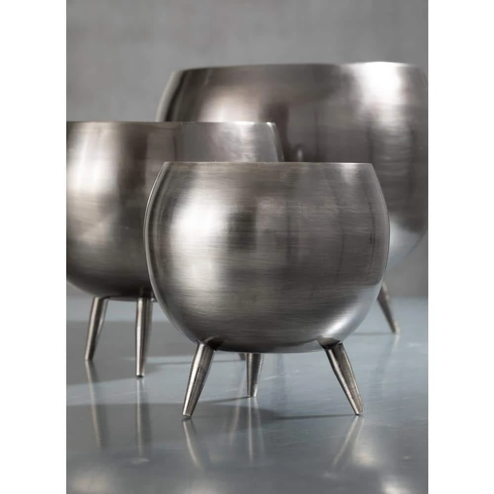SULLIVANS Pewter Metal Pot With Feet (Set of 3) - Image 2