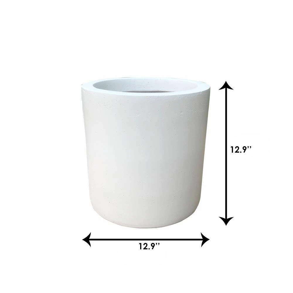 KANTE 12.9 in. W Round Pure White Concrete/Fiberglass Indoor Outdoor Modern Seamless Planter - Image 5