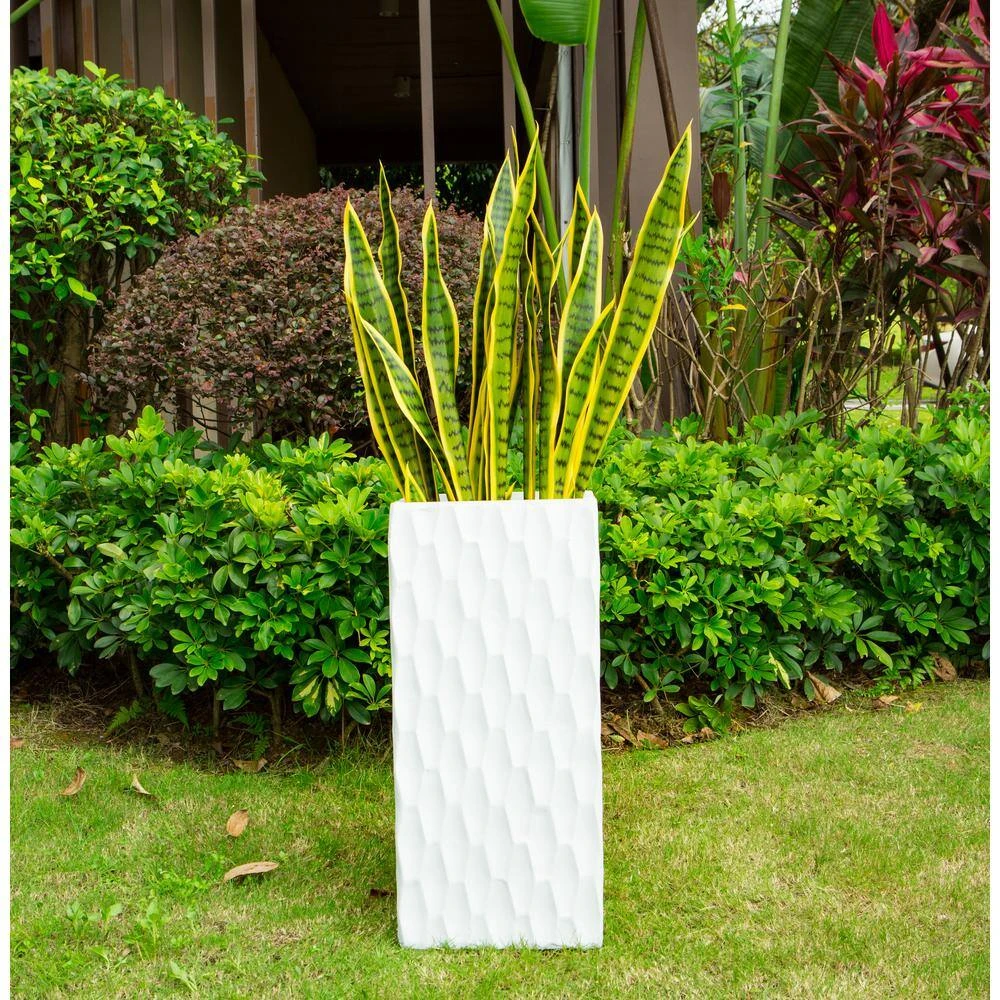 KANTE 27.6 in. H Square Pure White Concrete/Fiberglass Indoor Outdoor Elegant Retro Tall Planter - Image 4