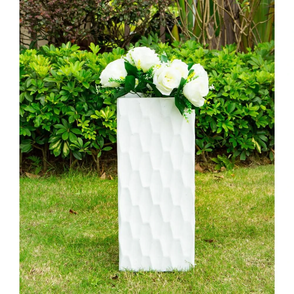 KANTE 27.6 in. H Square Pure White Concrete/Fiberglass Indoor Outdoor Elegant Retro Tall Planter - Image 2