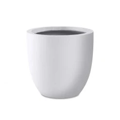 KANTE 13.39 in. x 12.6 in. Round Pure White Lightweight Concrete and Fiberglass Indoor Outdoor Planter with Drainage Hole