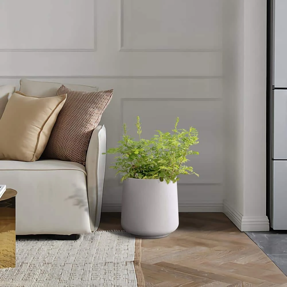 KANTE 13.4 in. H Pure White Tuliped Round Concrete Planter, Outdoor Indoor Large Planter Pots, Containers with Drainage Holes - Image 4