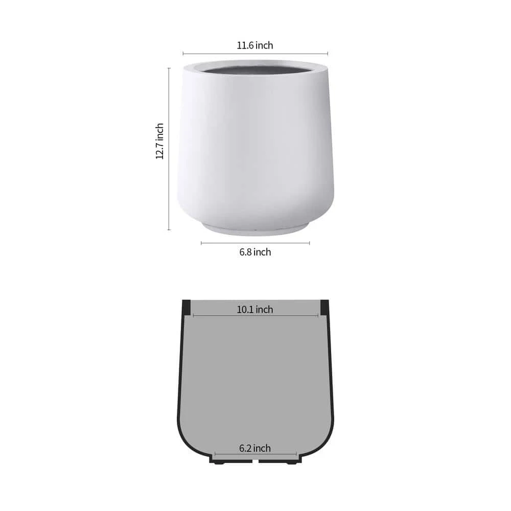 KANTE 13.4 in. H Pure White Tuliped Round Concrete Planter, Outdoor Indoor Large Planter Pots, Containers with Drainage Holes - Image 3