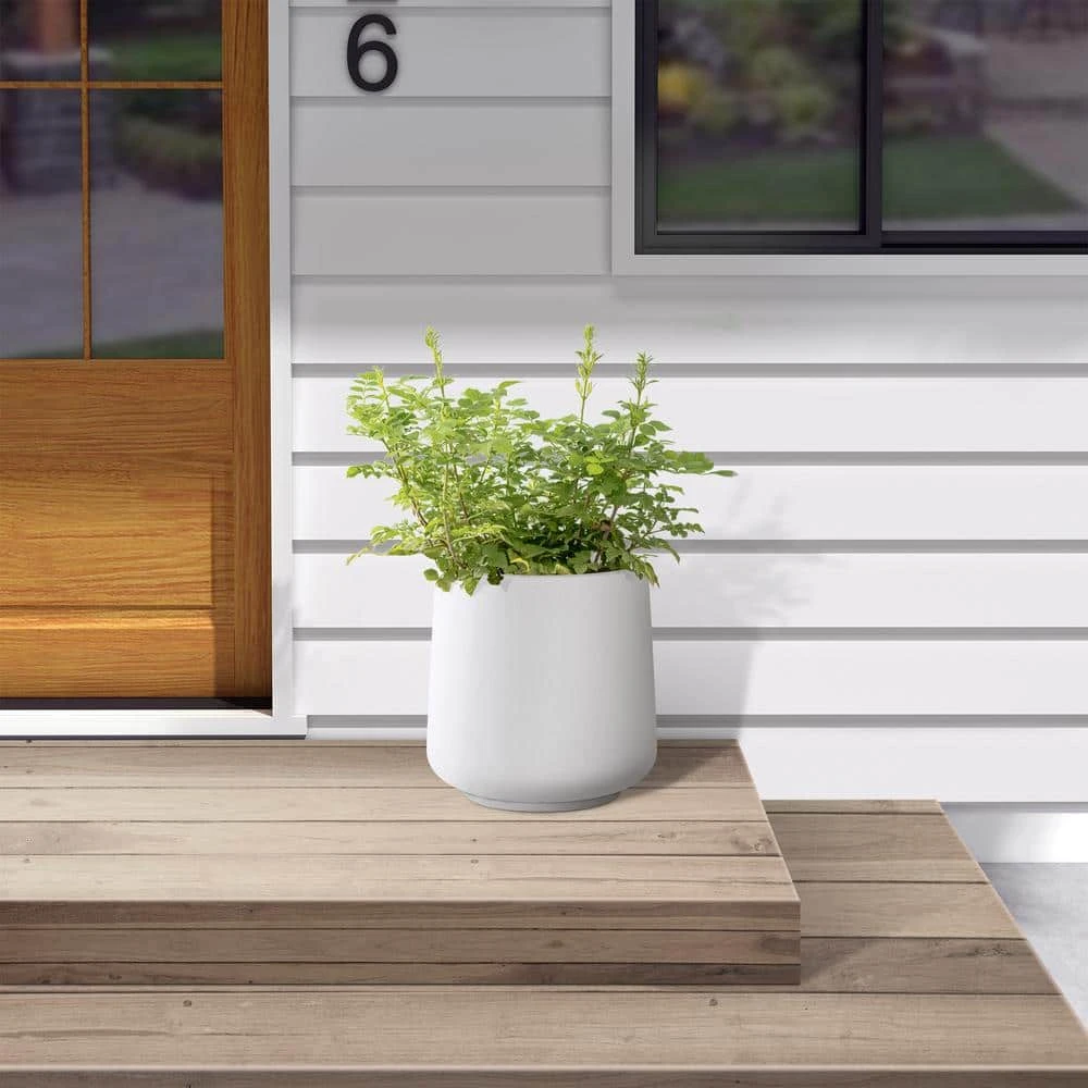 KANTE 13.4 in. H Pure White Tuliped Round Concrete Planter, Outdoor Indoor Large Planter Pots, Containers with Drainage Holes - Image 2