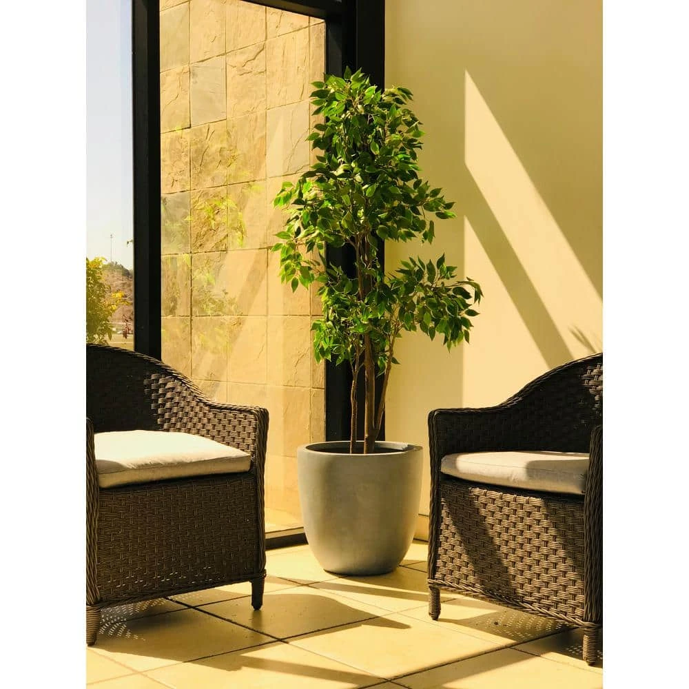 KANTE 10 in. W Round Slate Gray Concrete/Fiberglass Indoor Outdoor Elegant Planter - Image 6