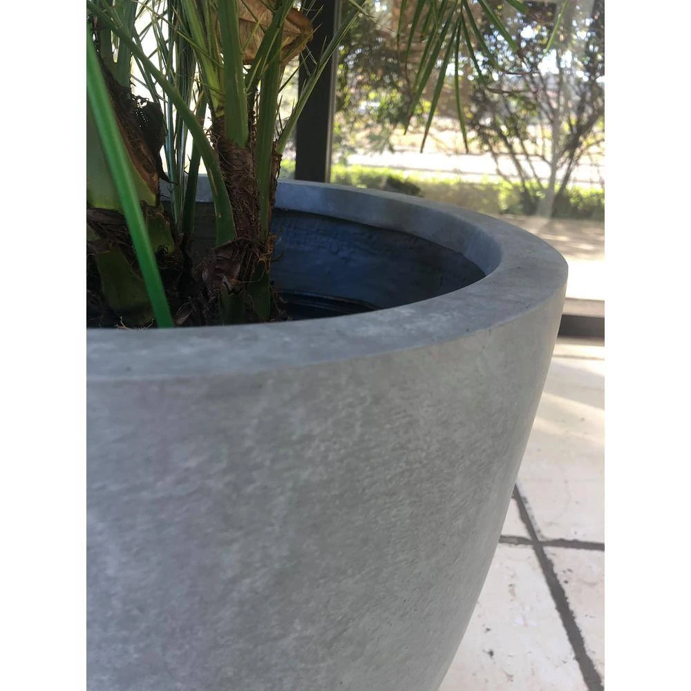 KANTE 10 in. W Round Slate Gray Concrete/Fiberglass Indoor Outdoor Elegant Planter - Image 4