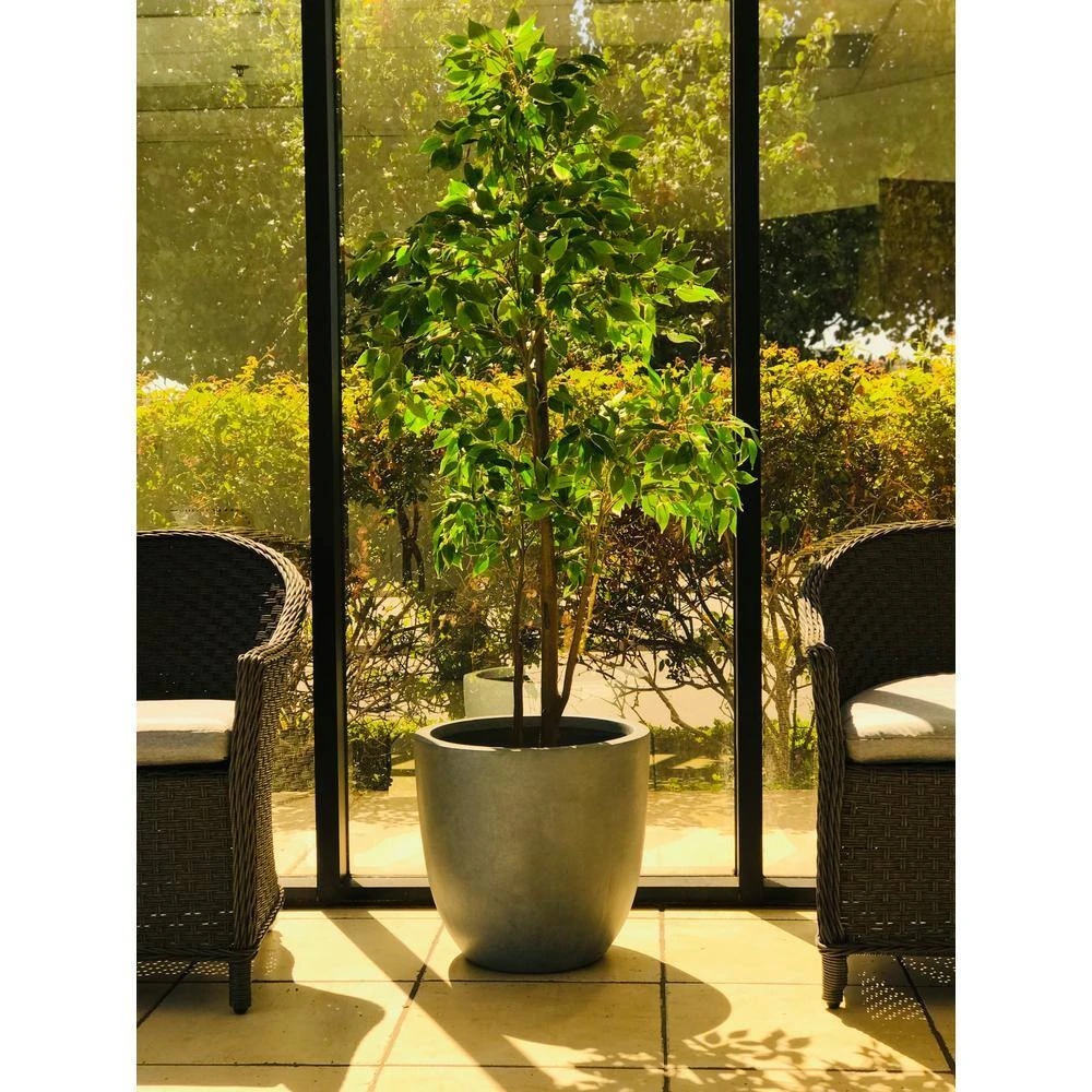 KANTE 10 in. W Round Slate Gray Concrete/Fiberglass Indoor Outdoor Elegant Planter - Image 9