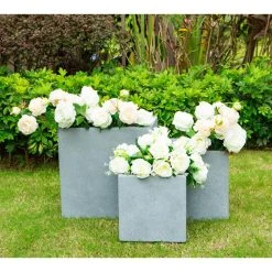 KANTE 16 in. x 12 in. and 10 in. W Square Slate Gray Concrete/Fiberglass Indoor Outdoor Elegant Planters