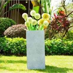 KANTE 20 in. H Square Slate Gray Lightweight Concrete/Fiberglass Indoor Outdoor Elegant Tall Planter