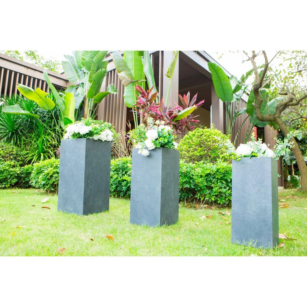 KANTE 28 in. x 24 in. and 20 in. H Square Slate Gray Concrete/Fiberglass Indoor Outdoor Modern Tall Planters - Image 4
