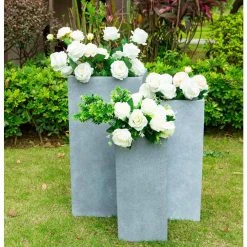 KANTE 28 in. x 24 in. and 20 in. H Square Slate Gray Concrete/Fiberglass Indoor Outdoor Modern Tall Planters