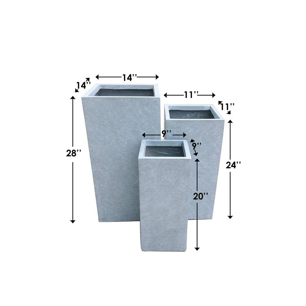 KANTE 28 in. x 24 in. and 20 in. H Square Slate Gray Concrete/Fiberglass Indoor Outdoor Modern Tall Planters - Image 2