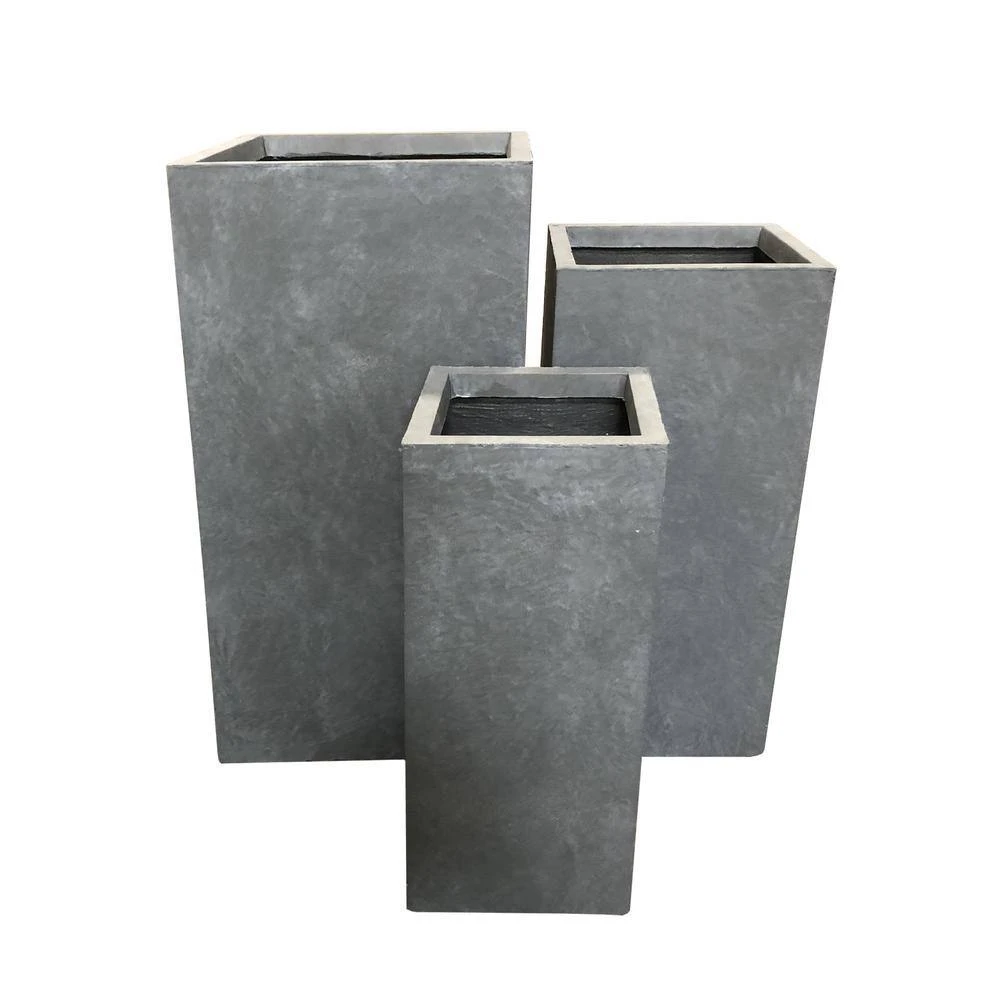 KANTE 28 in. x 24 in. and 20 in. H Square Slate Gray Concrete/Fiberglass Indoor Outdoor Modern Tall Planters - Image 3